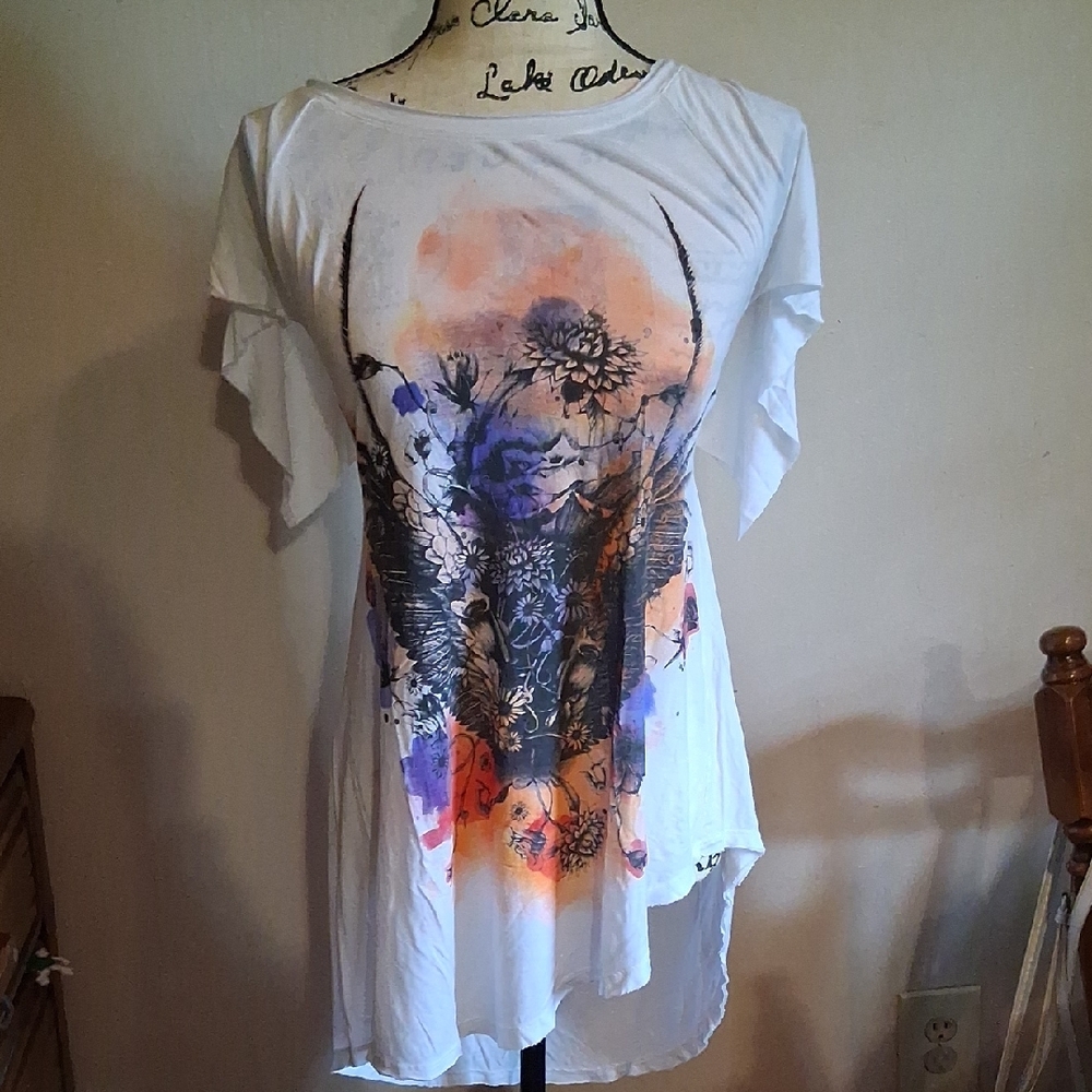 ZARA EVENING COLLECTION Floral Fantasy Graphic White Top Medium - Picture 10 of 10